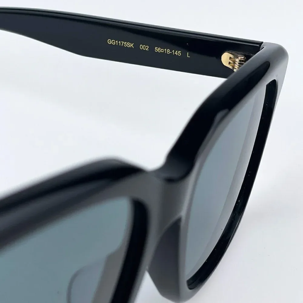 NEW Gucci GG1175SK 002  Black Smoke Grey Square Unisex Sunglasses